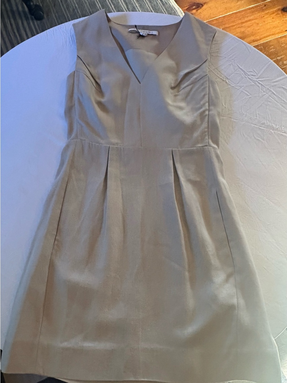 Diane Von Furstenberg Taupe V-Neck Pleated Mini Dress